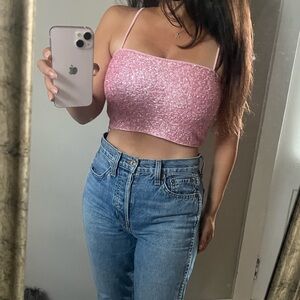 Susana Monaco crop tank cami sequin pink bling party birthday going out top